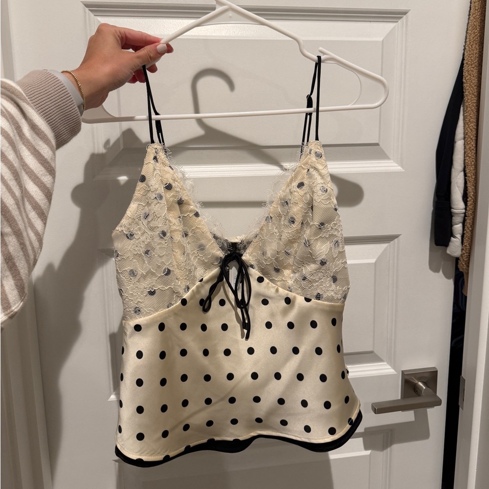 Abercrombie & Fitch Black and Cream Polka Dot Cami